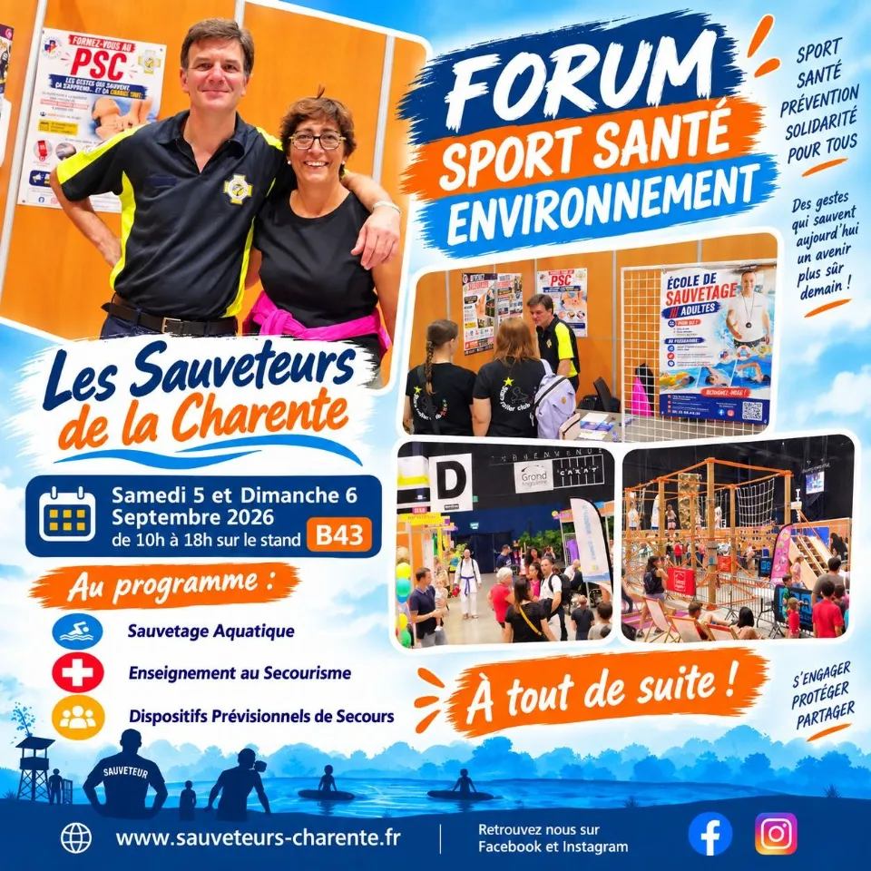 Sauveteurs de la Charente FFSS16, Secourisme (SST, PSC, PSE1, PSE2) et Sauvetage (BSB & BNSSA) à Angoulême 4 Retour-Forum-Sport-Sante-Environnement-2026